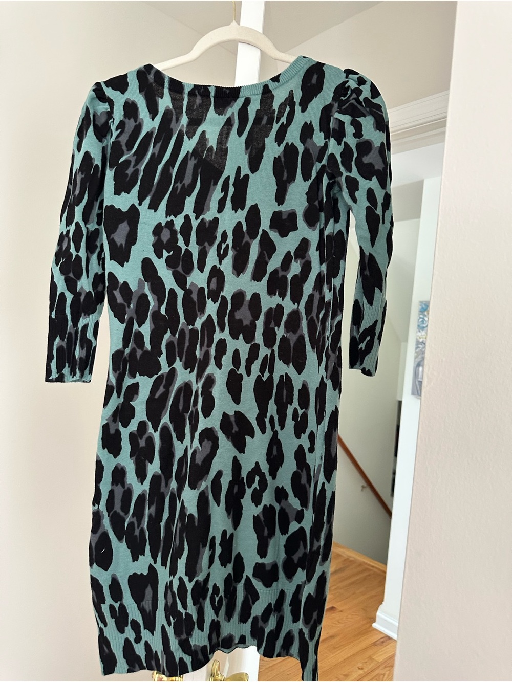 AGB Teal and Black Animal-Print Long Sleeve Dress